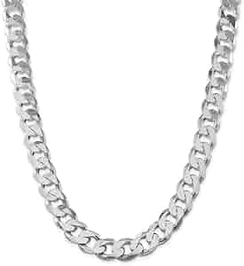 Chain Necklace White Sterling Silver Curb Men's 28 in 15 mm